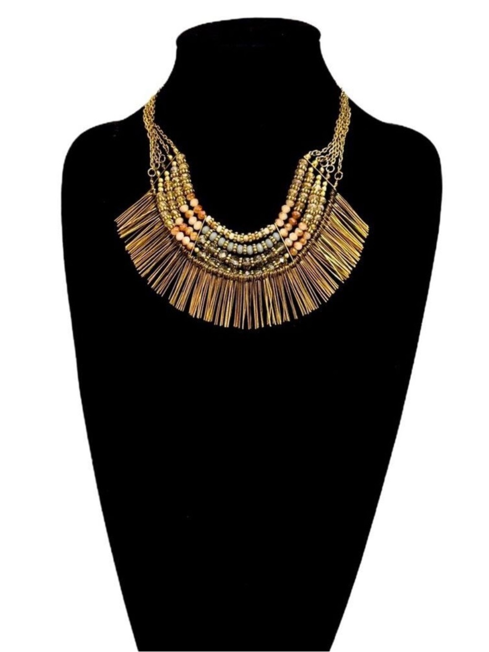 Beaded Iridescent Fringe Statement Necklace NWT